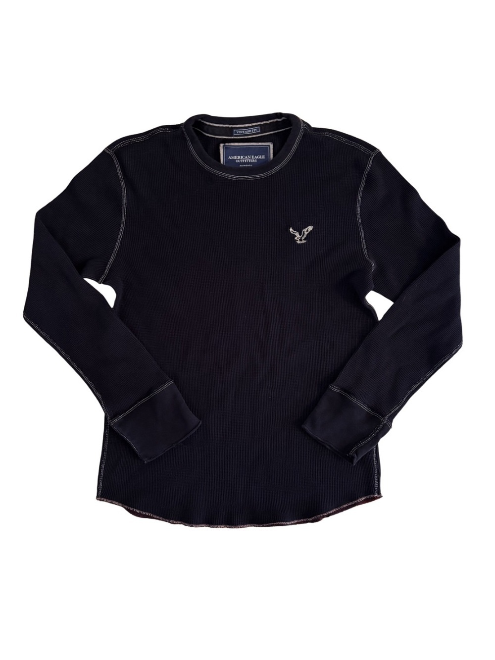 American Eagle Outfitters Navy Long-Sleeve Thermal Crew Neck Shirt